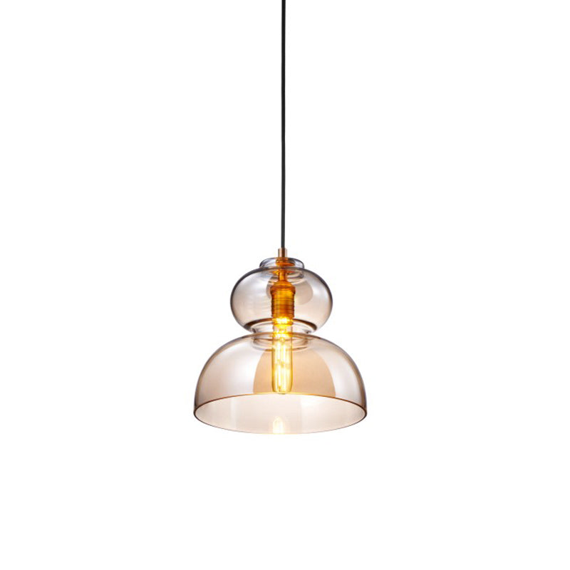 Contemporary Curved Ceiling Light Blue/Cognac Glass 1 Bulb Restaurant Pendant Lighting Fixture, 10"/11" Wide Clearhalo 'Ceiling Lights' 'Close To Ceiling Lights' 'Glass shade' 'Glass' 'Modern Pendants' 'Modern' 'Pendant Lights' 'Pendants' Lighting' 1604853