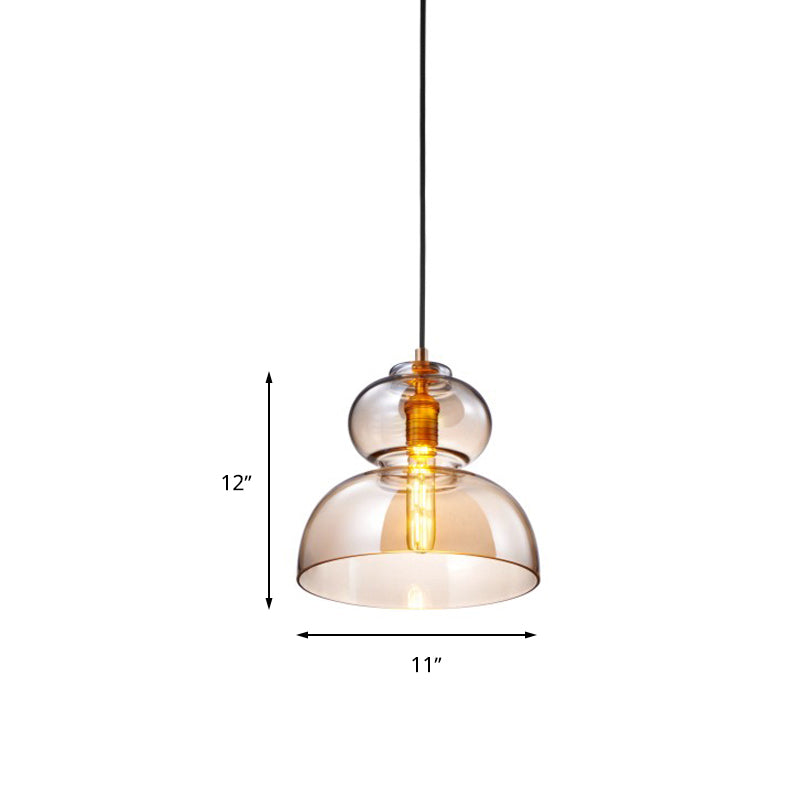 Contemporary Curved Ceiling Light Blue/Cognac Glass 1 Bulb Restaurant Pendant Lighting Fixture, 10"/11" Wide Clearhalo 'Ceiling Lights' 'Close To Ceiling Lights' 'Glass shade' 'Glass' 'Modern Pendants' 'Modern' 'Pendant Lights' 'Pendants' Lighting' 1604854