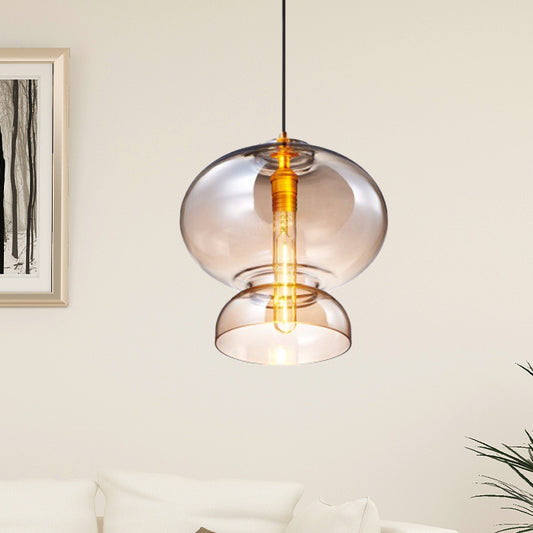 Contemporary Curved Ceiling Light Blue/Cognac Glass 1 Bulb Restaurant Pendant Lighting Fixture, 10"/11" Wide Clearhalo 'Ceiling Lights' 'Close To Ceiling Lights' 'Glass shade' 'Glass' 'Modern Pendants' 'Modern' 'Pendant Lights' 'Pendants' Lighting' 1604856