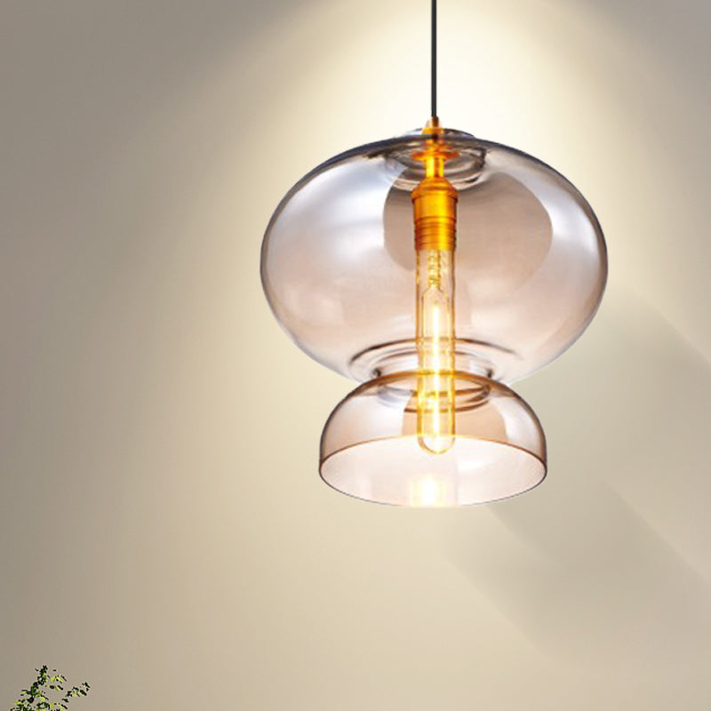 Contemporary Curved Ceiling Light Blue/Cognac Glass 1 Bulb Restaurant Pendant Lighting Fixture, 10"/11" Wide Clearhalo 'Ceiling Lights' 'Close To Ceiling Lights' 'Glass shade' 'Glass' 'Modern Pendants' 'Modern' 'Pendant Lights' 'Pendants' Lighting' 1604857