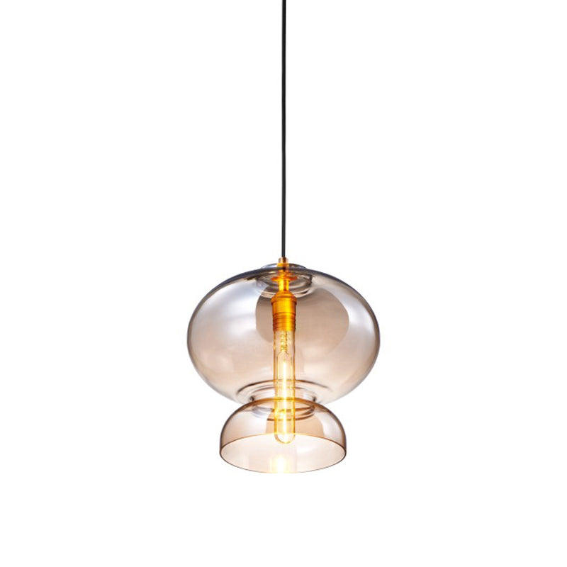 Contemporary Curved Ceiling Light Blue/Cognac Glass 1 Bulb Restaurant Pendant Lighting Fixture, 10"/11" Wide Clearhalo 'Ceiling Lights' 'Close To Ceiling Lights' 'Glass shade' 'Glass' 'Modern Pendants' 'Modern' 'Pendant Lights' 'Pendants' Lighting' 1604858