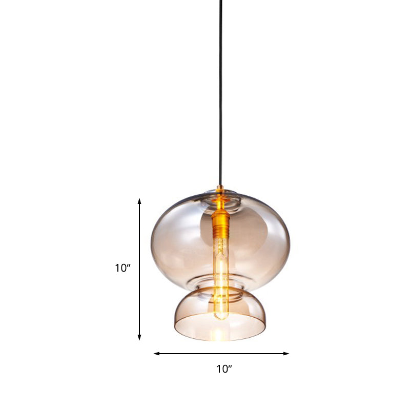 Contemporary Curved Ceiling Light Blue/Cognac Glass 1 Bulb Restaurant Pendant Lighting Fixture, 10"/11" Wide Clearhalo 'Ceiling Lights' 'Close To Ceiling Lights' 'Glass shade' 'Glass' 'Modern Pendants' 'Modern' 'Pendant Lights' 'Pendants' Lighting' 1604859