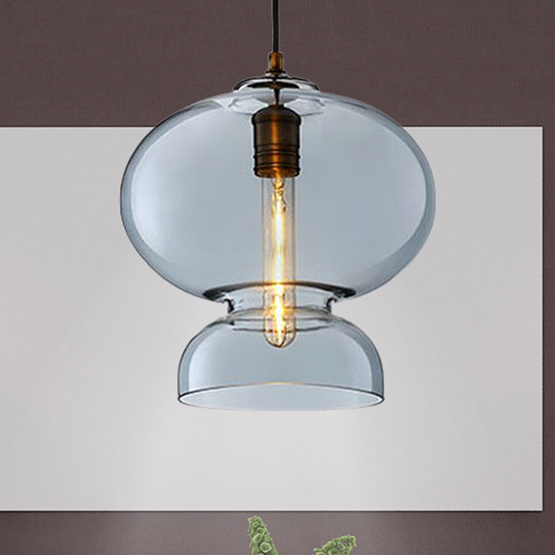 Contemporary Curved Ceiling Light Blue/Cognac Glass 1 Bulb Restaurant Pendant Lighting Fixture, 10"/11" Wide Blue 11" Clearhalo 'Ceiling Lights' 'Close To Ceiling Lights' 'Glass shade' 'Glass' 'Modern Pendants' 'Modern' 'Pendant Lights' 'Pendants' Lighting' 1604860