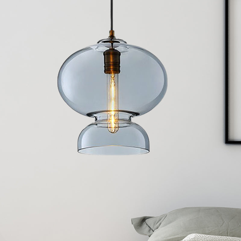 Contemporary Curved Ceiling Light Blue/Cognac Glass 1 Bulb Restaurant Pendant Lighting Fixture, 10"/11" Wide Clearhalo 'Ceiling Lights' 'Close To Ceiling Lights' 'Glass shade' 'Glass' 'Modern Pendants' 'Modern' 'Pendant Lights' 'Pendants' Lighting' 1604862