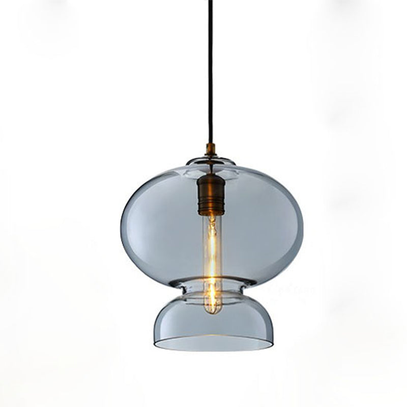 Contemporary Curved Ceiling Light Blue/Cognac Glass 1 Bulb Restaurant Pendant Lighting Fixture, 10"/11" Wide Clearhalo 'Ceiling Lights' 'Close To Ceiling Lights' 'Glass shade' 'Glass' 'Modern Pendants' 'Modern' 'Pendant Lights' 'Pendants' Lighting' 1604863