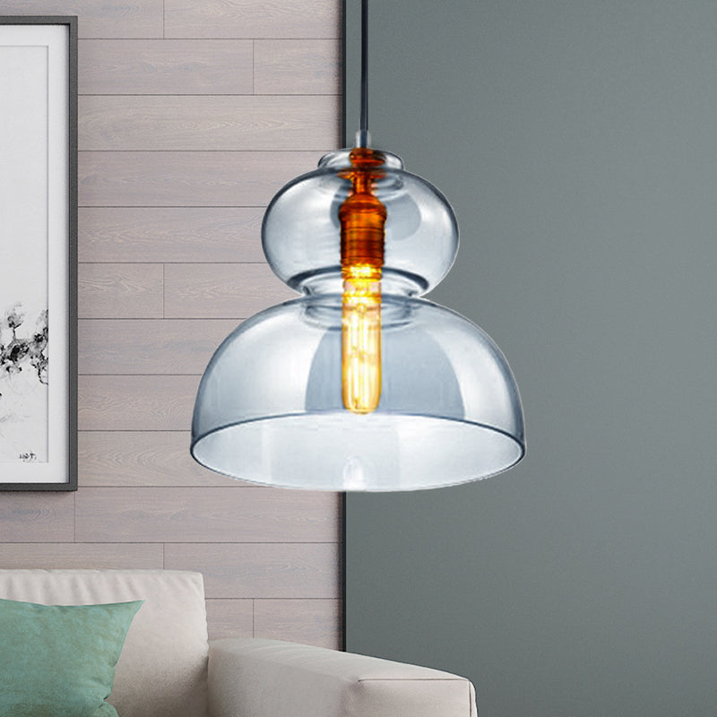 Contemporary Curved Ceiling Light Blue/Cognac Glass 1 Bulb Restaurant Pendant Lighting Fixture, 10"/11" Wide Clearhalo 'Ceiling Lights' 'Close To Ceiling Lights' 'Glass shade' 'Glass' 'Modern Pendants' 'Modern' 'Pendant Lights' 'Pendants' Lighting' 1604866