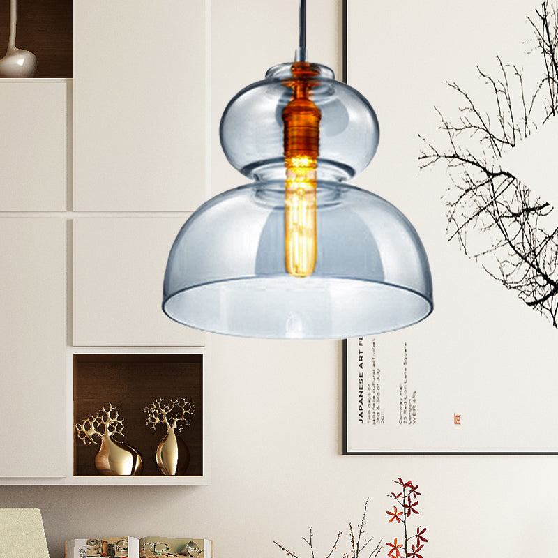 Contemporary Curved Ceiling Light Blue/Cognac Glass 1 Bulb Restaurant Pendant Lighting Fixture, 10"/11" Wide Clearhalo 'Ceiling Lights' 'Close To Ceiling Lights' 'Glass shade' 'Glass' 'Modern Pendants' 'Modern' 'Pendant Lights' 'Pendants' Lighting' 1604867