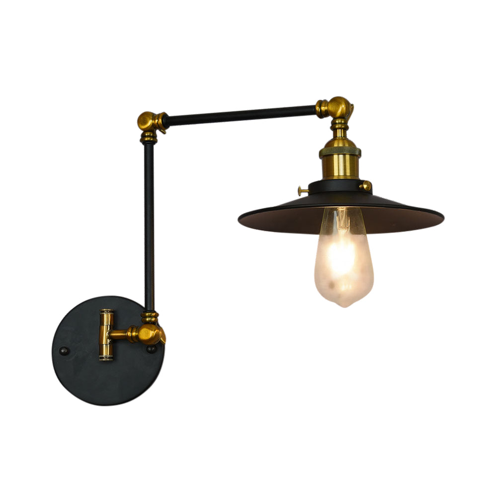 1 Head Saucer Wall Lighting Vintage Black Finish Metal Sconce Lamp with Adjustable Arm for Living Room Clearhalo 'Art deco wall lights' 'Cast Iron' 'Glass' 'Industrial wall lights' 'Industrial' 'Middle century wall lights' 'Modern' 'Rustic wall lights' 'Tiffany' 'Traditional wall lights' 'Wall Lamps & Sconces' 'Wall Lights' Lighting' 1604872