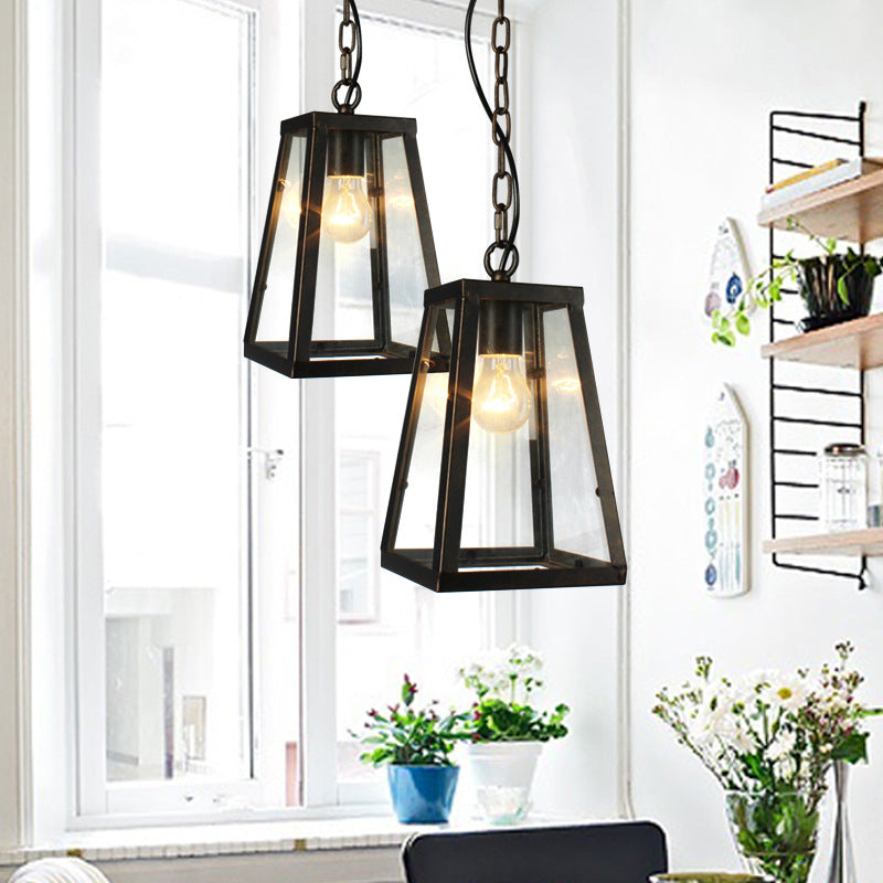 Metal Trapezoid Pendant Lighting Industrial 1 Bulb Living Room Ceiling Hang Fixture in Black Black Clearhalo 'Art Deco Pendants' 'Black' 'Cast Iron' 'Ceiling Lights' 'Ceramic' 'Crystal' 'Industrial Pendants' 'Industrial' 'Metal' 'Middle Century Pendants' 'Pendant Lights' 'Pendants' 'Rustic Pendants' 'Tiffany' Lighting' 1604888