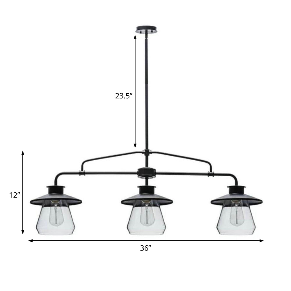 3 Bulbs Clear Glass Island Lighting Vintage Black Jar Shaped Dining Room Hanging Lamp Kit Clearhalo 'Ceiling Lights' 'Island Lights' Lighting' 1604907