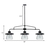 3 Bulbs Clear Glass Island Lighting Vintage Black Jar Shaped Dining Room Hanging Lamp Kit Clearhalo 'Ceiling Lights' 'Island Lights' Lighting' 1604907