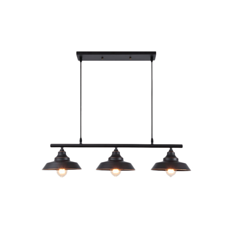 Barn Shade Dining Room Island Chandelier Industrial Metal 3 Bulbs Black Hanging Light Fixture Clearhalo 'Ceiling Lights' 'Island Lights' Lighting' 1604924