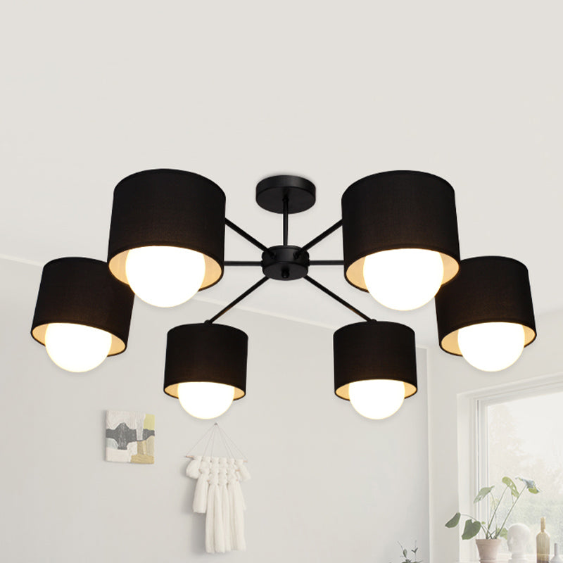 Black Round Semi Flush Ceiling Light Modern 3/6 Bulbs Fabric Flush Mount Chandelier for Sitting Room 6 Black Clearhalo 'Ceiling Lights' 'Close To Ceiling Lights' 'Close to ceiling' 'Semi-flushmount' Lighting' 1604933