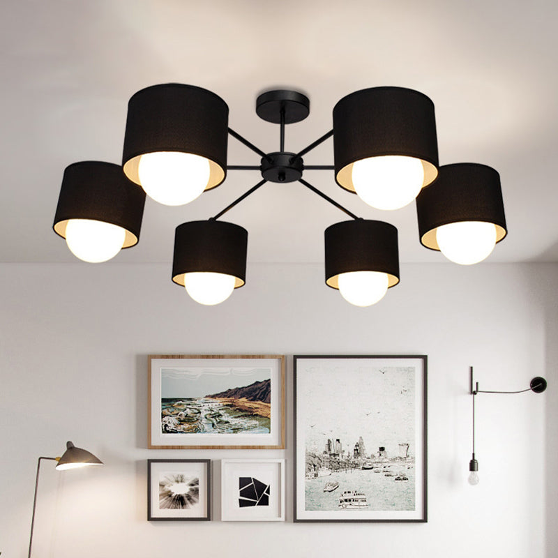 Black Round Semi Flush Ceiling Light Modern 3/6 Bulbs Fabric Flush Mount Chandelier for Sitting Room Clearhalo 'Ceiling Lights' 'Close To Ceiling Lights' 'Close to ceiling' 'Semi-flushmount' Lighting' 1604934