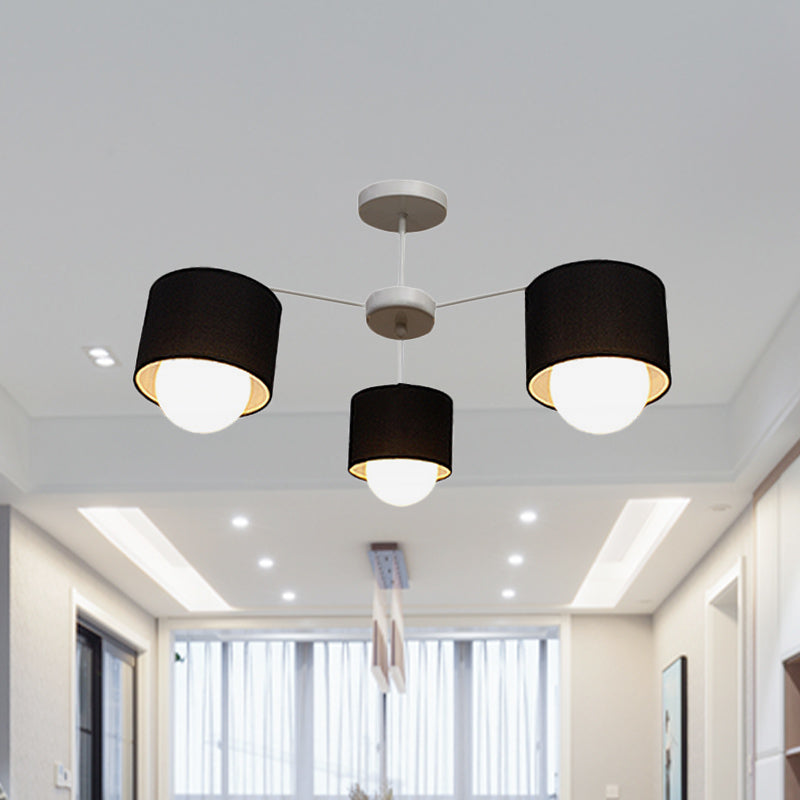 Black Round Semi Flush Ceiling Light Modern 3/6 Bulbs Fabric Flush Mount Chandelier for Sitting Room Clearhalo 'Ceiling Lights' 'Close To Ceiling Lights' 'Close to ceiling' 'Semi-flushmount' Lighting' 1604939