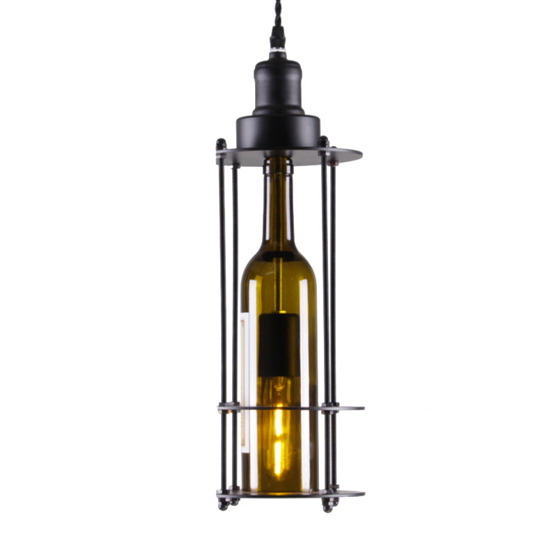 1 Light Hanging Light with Wine Bottle Glass Shade Industrial Style Kitchen Pendant Lamp in Green Clearhalo 'Ceiling Lights' 'Glass shade' 'Glass' 'Industrial Pendants' 'Industrial' 'Middle Century Pendants' 'Pendant Lights' 'Pendants' 'Tiffany' Lighting' 160495
