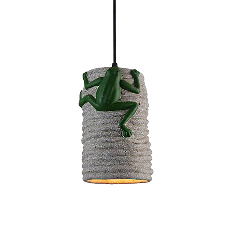 Industrial Cylinder Pendant Light with Frog Deco 1 Light Cement and Resin Pendant Lamp in Brass/Black/Grey for Bar Clearhalo 'Ceiling Lights' 'Modern Pendants' 'Modern' 'Pendant Lights' 'Pendants' Lighting' 160549