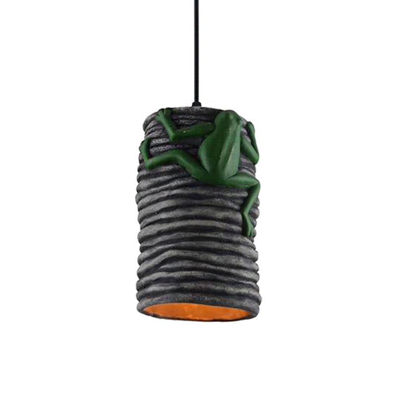 Industrial Cylinder Pendant Light with Frog Deco 1 Light Cement and Resin Pendant Lamp in Brass/Black/Grey for Bar Clearhalo 'Ceiling Lights' 'Modern Pendants' 'Modern' 'Pendant Lights' 'Pendants' Lighting' 160553