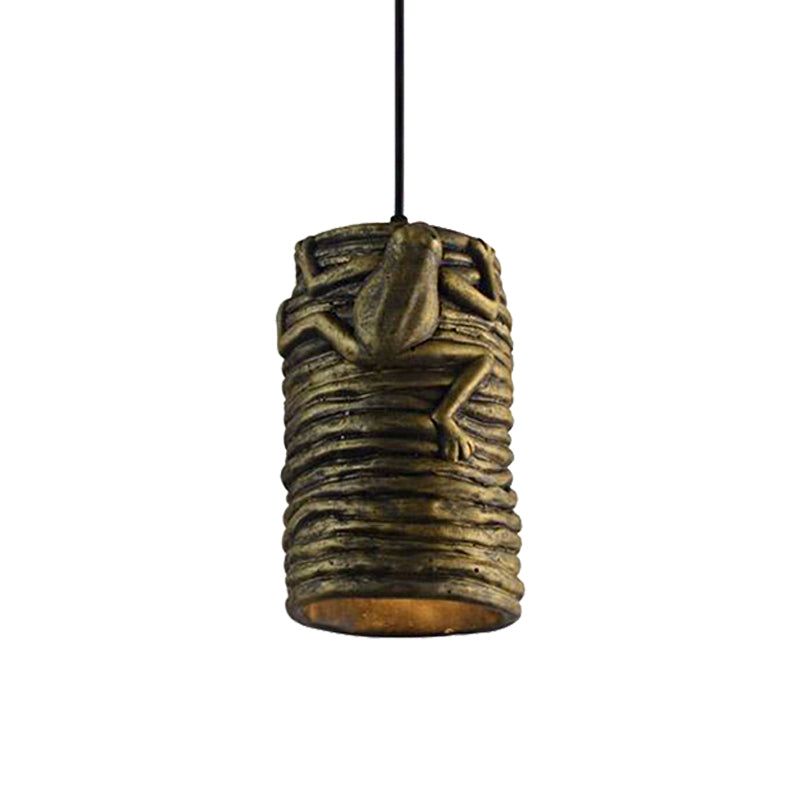 Industrial Cylinder Pendant Light with Frog Deco 1 Light Cement and Resin Pendant Lamp in Brass/Black/Grey for Bar Clearhalo 'Ceiling Lights' 'Modern Pendants' 'Modern' 'Pendant Lights' 'Pendants' Lighting' 160556