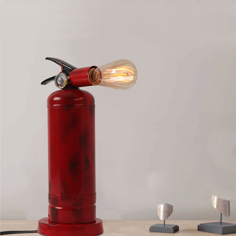 Bistro Fire Extinguisher Shape Table Light Metal 1 Bulb Red Finish Table Lamp with Plug-In Cord Red Clearhalo 'Lamps' 'Table Lamps' Lighting' 160656