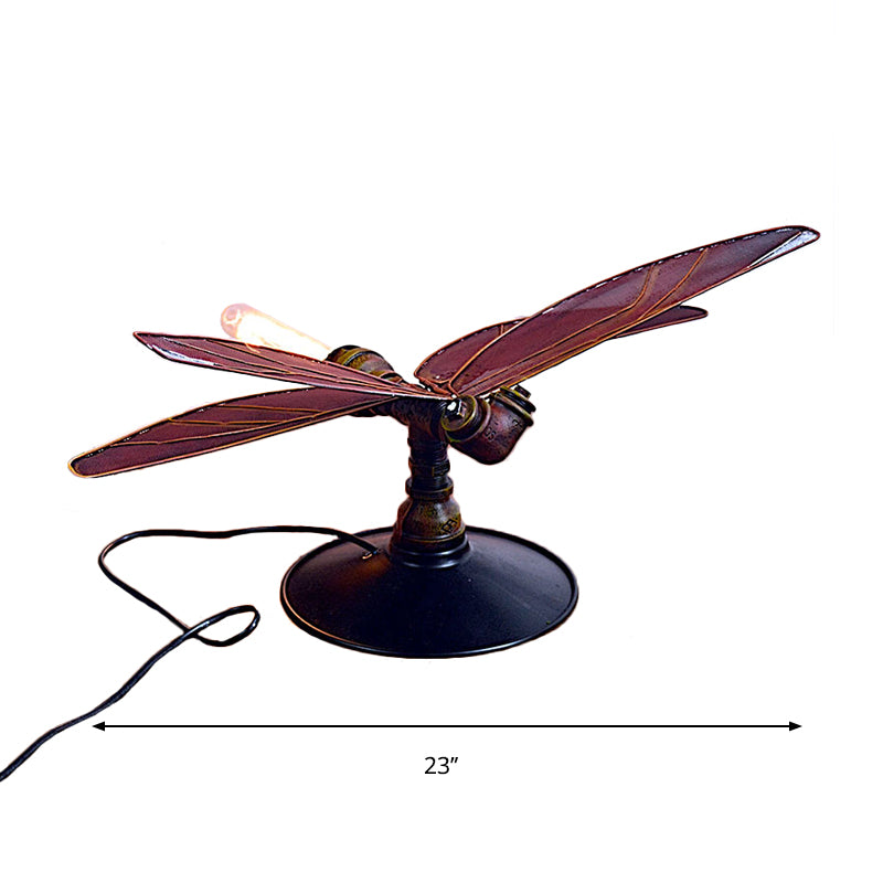 Industrial Table Lighting Dragonfly Shape Metal Table Lamp in Weathered Copper for Kid Bedroom Clearhalo 'Lamps' 'Table Lamps' Lighting' 160730