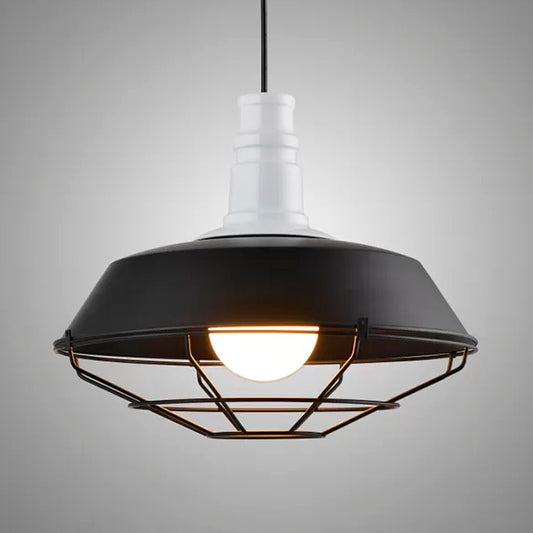 10"/14"/18" Dia Wire Frame Metal Pendant Light with Barn Shade Retro Style 1 Light Kitchen Ceiling Light in Black/White Black Clearhalo 'Art Deco Pendants' 'Black' 'Cast Iron' 'Ceiling Lights' 'Ceramic' 'Crystal' 'Industrial Pendants' 'Industrial' 'Metal' 'Middle Century Pendants' 'Pendant Lights' 'Pendants' 'Rustic Pendants' 'Tiffany' Lighting' 16078