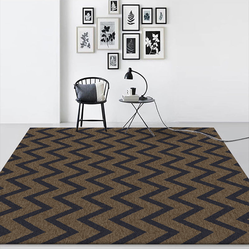 Stylish Swirl Stripe Pattern Rug Brown and Black Nordic Rug Polyester Washable Anti-Slip Backing Area Rug for Living Room Clearhalo 'Area Rug' 'Modern' 'Rugs' Rug' 1608375