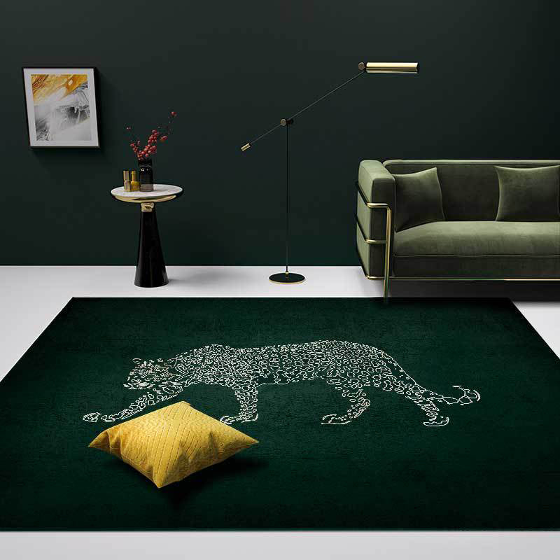 Dark Green Casual Rug Polyester Cheetah Pattern Rug Washable Non-Slip Backing Carpet for Living Room Dark Green Clearhalo 'Area Rug' 'Modern' 'Rugs' Rug' 1608392