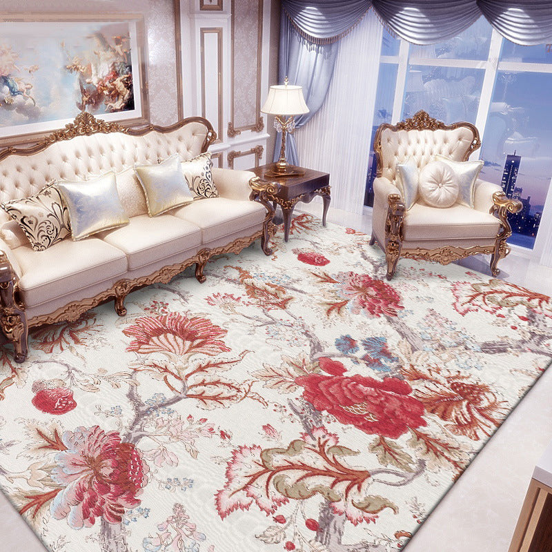 Vintage Floral Pattern Rug Red Polyester Rug Machine Washable Non-Slip Area Rug for Living Room Red Clearhalo 'Area Rug' 'Rug' 1608477