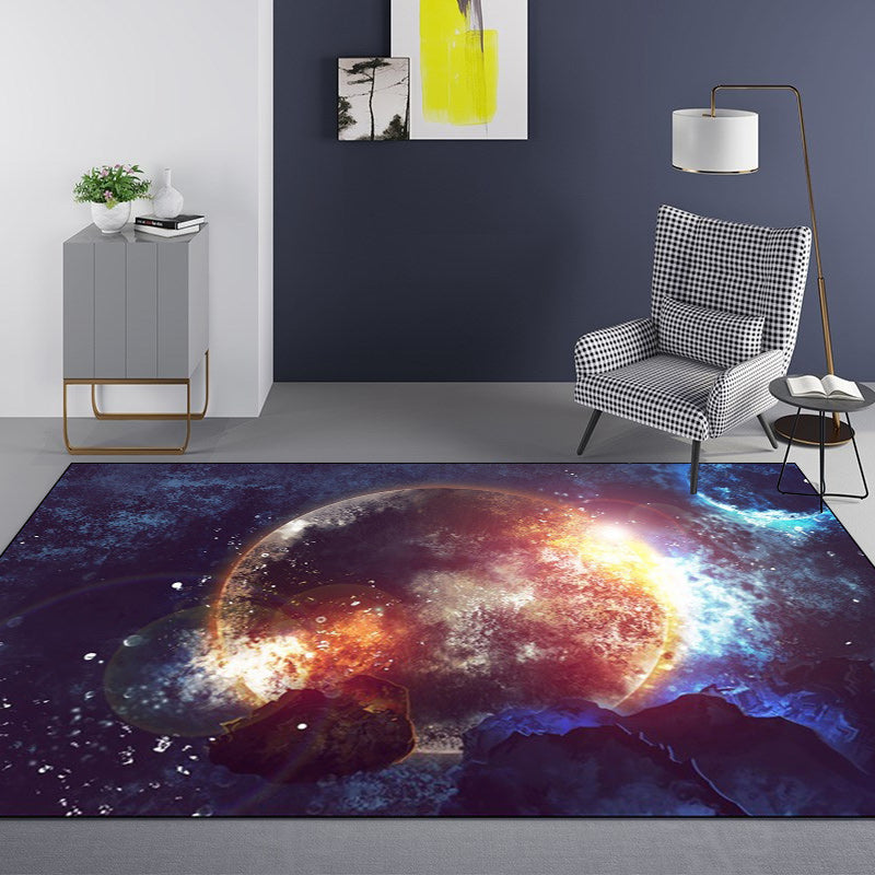 Blue Bedroom Rug Modern Outer Space Planet Pattern Area Rug Polyester Stain-Resistant Washable Carpet Clearhalo 'Area Rug' 'Modern' 'Rugs' Rug' 1608494