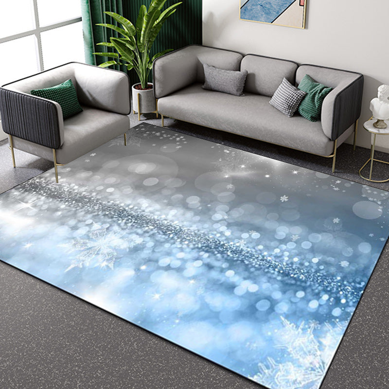 Blue and Grey Bedroom Rug Modern Stars Snowflake Pattern Area Rug Polyester Pet Friendly Carpet Clearhalo 'Area Rug' 'Modern' 'Rugs' Rug' 1608510