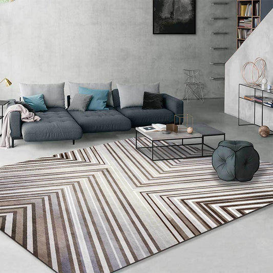 Grey Contemporary Rug Polyester Striped Pattern Rug Washable Non-Slip Backing Carpet for Living Room Brown Clearhalo 'Area Rug' 'Modern' 'Rugs' Rug' 1608597
