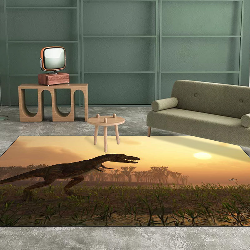 Modern Dinosaur Pattern Rug Brown Polyester Rug Machine Washable Non-Slip Area Rug for Bedroom Brown Clearhalo 'Area Rug' 'Modern' 'Rugs' Rug' 1608605