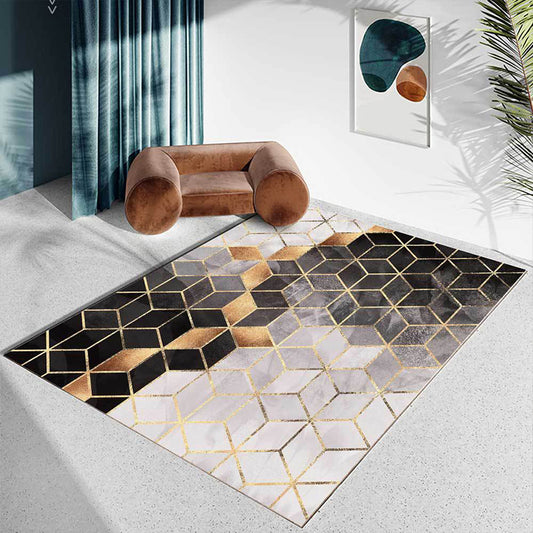 Contemporary Geometric Pattern Rug Black and Grey Polyester Rug Machine Washable Non-Slip Area Rug for Living Room Black Clearhalo 'Area Rug' 'Modern' 'Rugs' Rug' 1608637