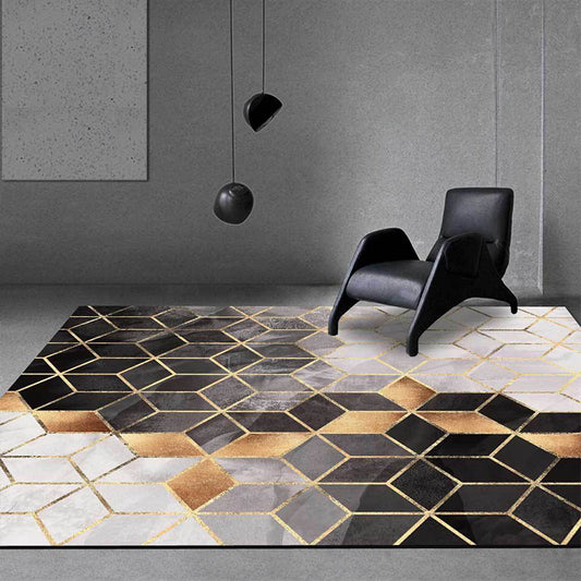 Contemporary Geometric Pattern Rug Black and Grey Polyester Rug Machine Washable Non-Slip Area Rug for Living Room Clearhalo 'Area Rug' 'Modern' 'Rugs' Rug' 1608638
