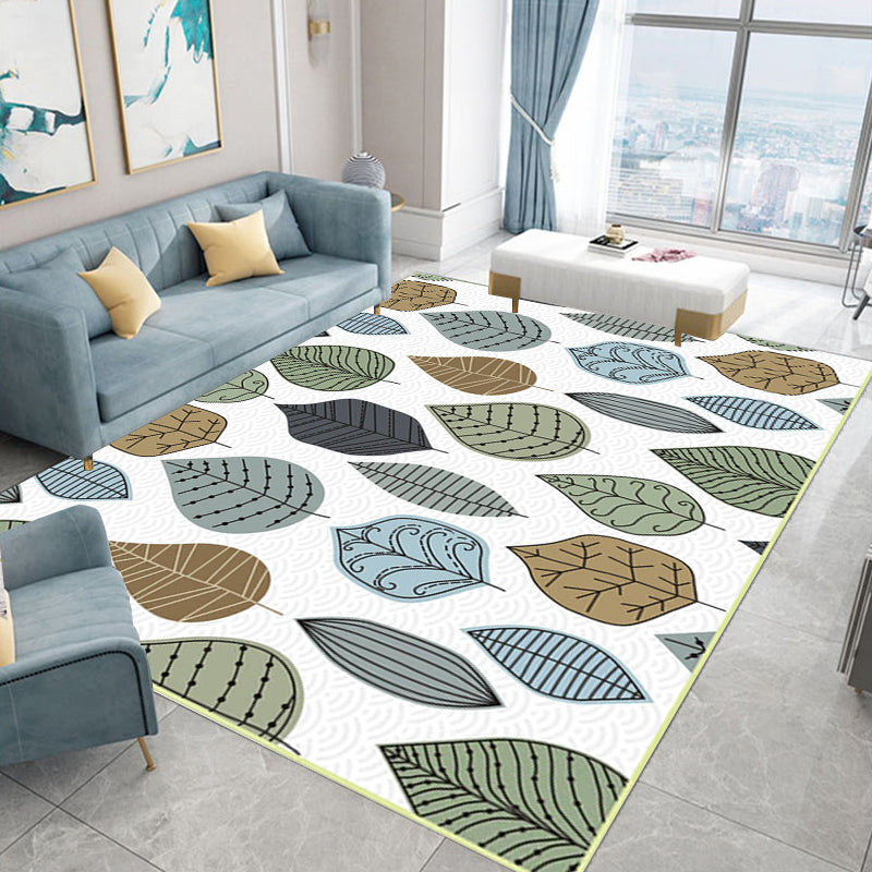 Stylish Leaf Pattern Rug White Multicolor Nordic Rug Polyester Washable Anti-Slip Backing Area Rug for Living Room White Clearhalo 'Area Rug' 'Modern' 'Rugs' Rug' 1608655