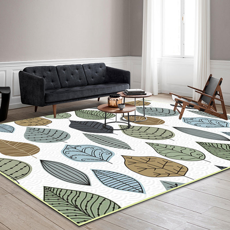 Stylish Leaf Pattern Rug White Multicolor Nordic Rug Polyester Washable Anti-Slip Backing Area Rug for Living Room Clearhalo 'Area Rug' 'Modern' 'Rugs' Rug' 1608656