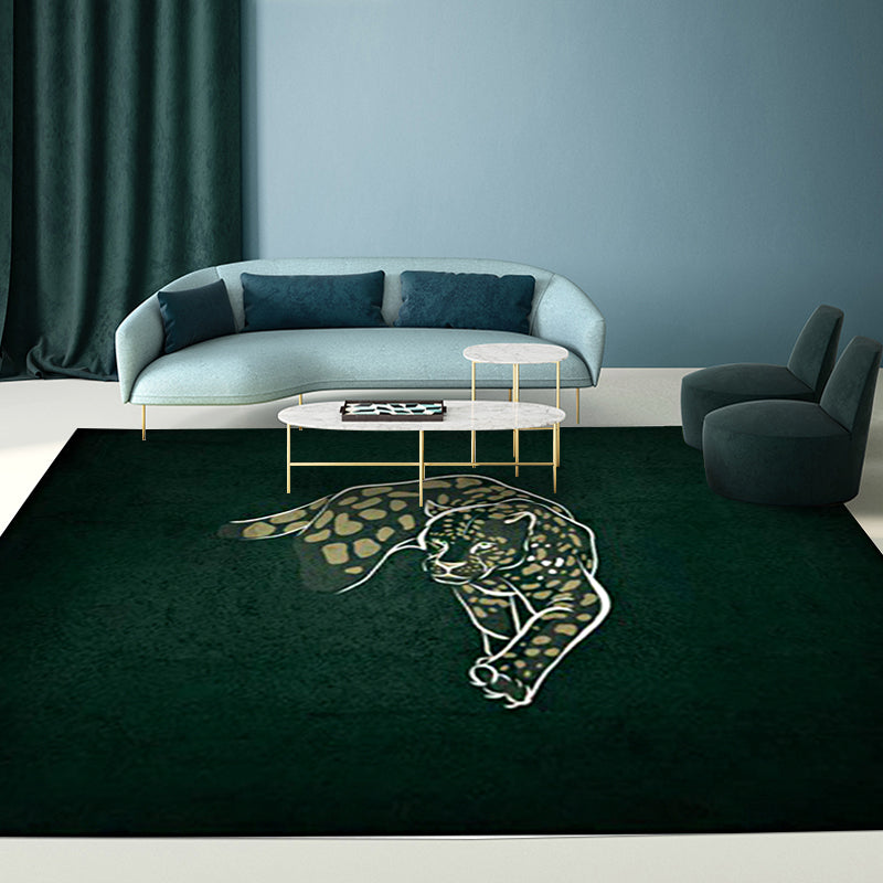 Modern Cheetah Pattern Rug Dark Green Polyester Rug Machine Washable Non-Slip Area Rug for Bedroom Dark Green Clearhalo 'Area Rug' 'Modern' 'Rugs' Rug' 1608664