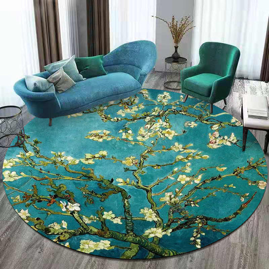 Retro Floral Pattern Rug Blue Traditional Rug Polyester Washable Anti-Slip Backing Area Rug for Living Room Clearhalo 'Area Rug' 'Rug' 1608711