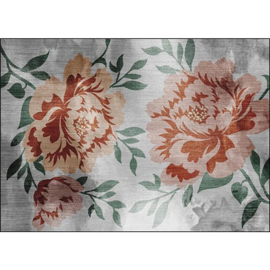Grey and Red Oriental Rug Polyester Floral and Leaf Pattern Rug Washable Non-Slip Backing Carpet for Bedroom Clearhalo 'Area Rug' 'Rug' 1608760