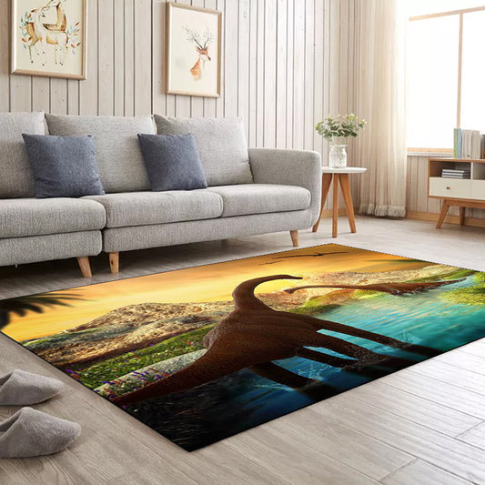 Contemporary Dinosaur Pattern Rug Yellow and Blue Polyester Rug Machine Washable Non-Slip Area Rug for Bedroom Clearhalo 'Area Rug' 'Modern' 'Rugs' Rug' 1608983