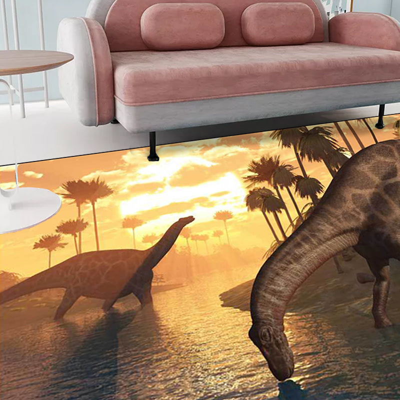 Orange Novelty Rug Polyester Dinosaur Pattern Rug Washable Non-Slip Backing Carpet for Living Room Yellow-Red Clearhalo 'Area Rug' 'Modern' 'Rugs' Rug' 1608990