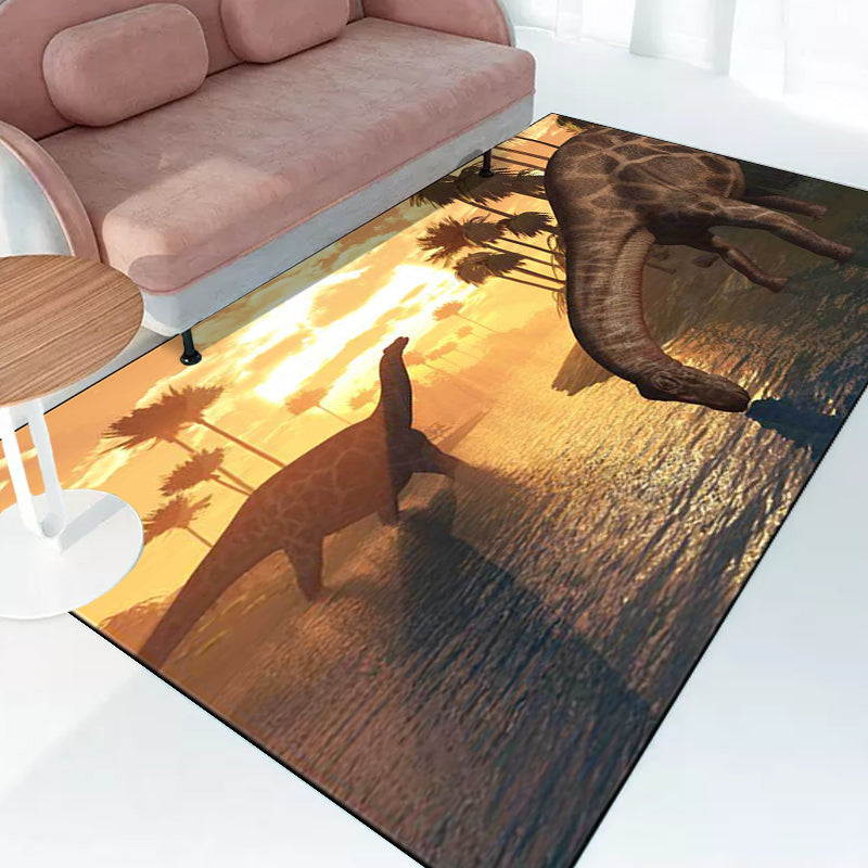 Orange Novelty Rug Polyester Dinosaur Pattern Rug Washable Non-Slip Backing Carpet for Living Room Clearhalo 'Area Rug' 'Modern' 'Rugs' Rug' 1608991