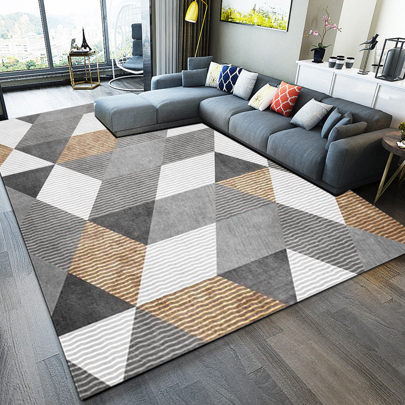 Stylish Geometric Pattern Rug Grey Novelty Rug Polyester Washable Anti-Slip Backing Area Rug for Bedroom Clearhalo 'Area Rug' 'Modern' 'Rugs' Rug' 1609000