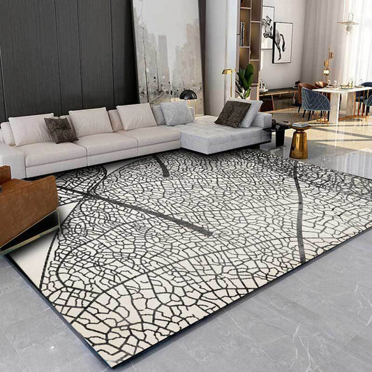 Unique Leaf Pattern Rug Grey and Black Nordic Rug Polyester Washable Anti-Slip Backing Area Rug for Living Room Black Clearhalo 'Area Rug' 'Modern' 'Rugs' Rug' 1609007