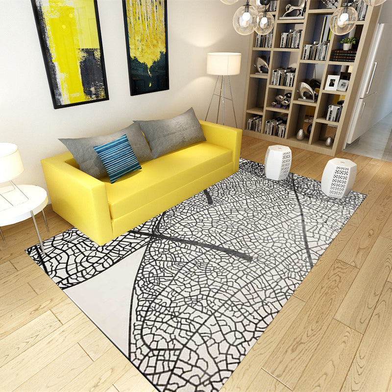 Unique Leaf Pattern Rug Grey and Black Nordic Rug Polyester Washable Anti-Slip Backing Area Rug for Living Room Clearhalo 'Area Rug' 'Modern' 'Rugs' Rug' 1609008