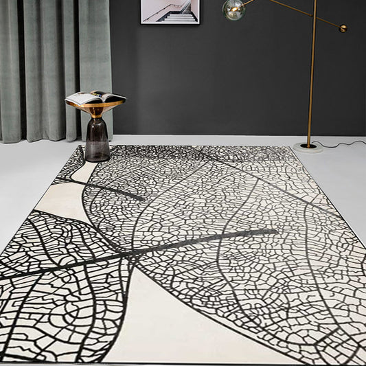 Unique Leaf Pattern Rug Grey and Black Nordic Rug Polyester Washable Anti-Slip Backing Area Rug for Living Room Clearhalo 'Area Rug' 'Modern' 'Rugs' Rug' 1609009