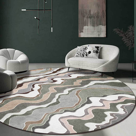 Casual Swirl Lines Pattern Rug Green Multicolor Polyester Rug Machine Washable Non-Slip Area Rug for Bedroom Green Clearhalo 'Area Rug' 'Modern' 'Rugs' Rug' 1609034