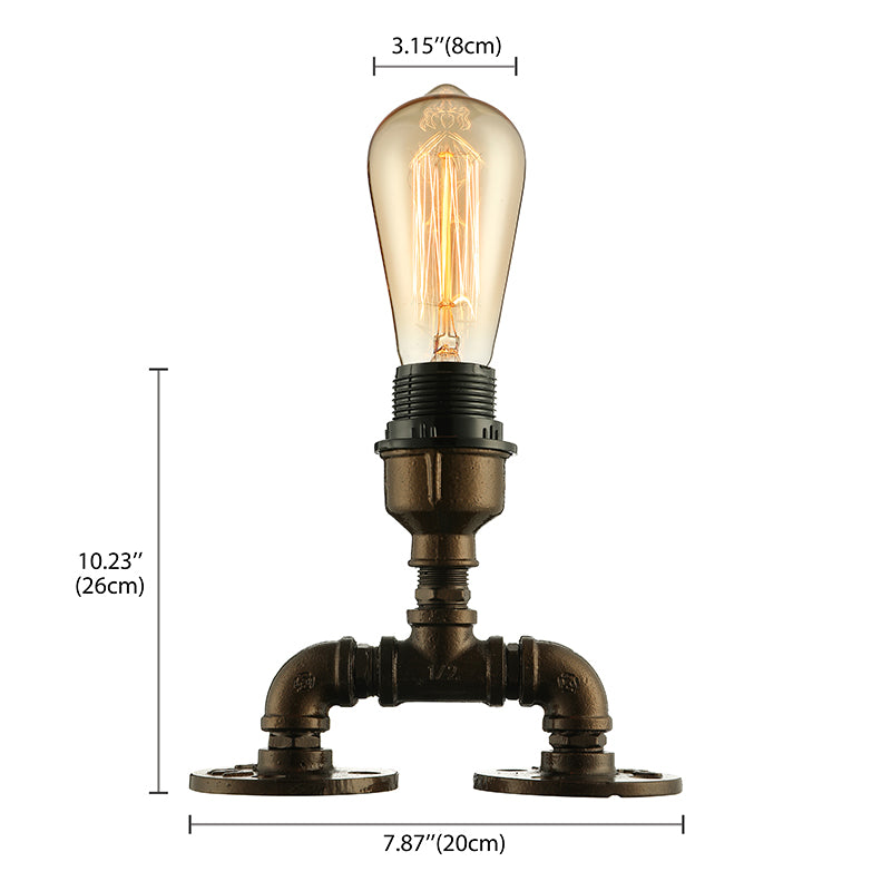 Industrial Exposed Table Lighting with Pipe Design 1 Head Metallic Standing Light in Black for Coffee Shop Clearhalo 'Lamps' 'Table Lamps' Lighting' 160908