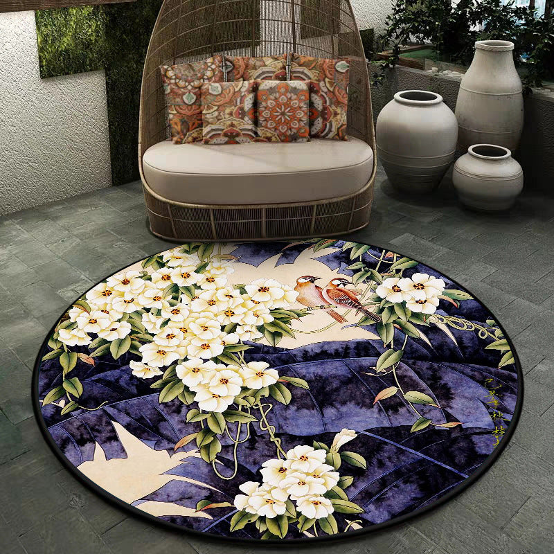 Traditional Floral Pattern Rug with Bird and Leaf Purple and White Polyester Rug Machine Washable Non-Slip Area Rug for Living Room Purple Clearhalo 'Area Rug' 'Rug' 1609109